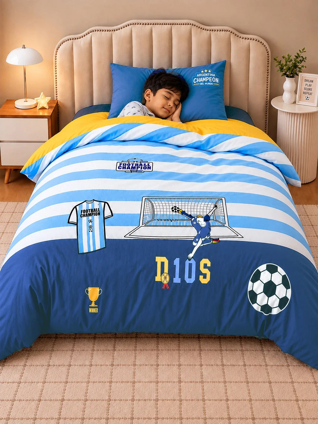 3 Pcs Football Theme Embroidered King Size Bedding Set