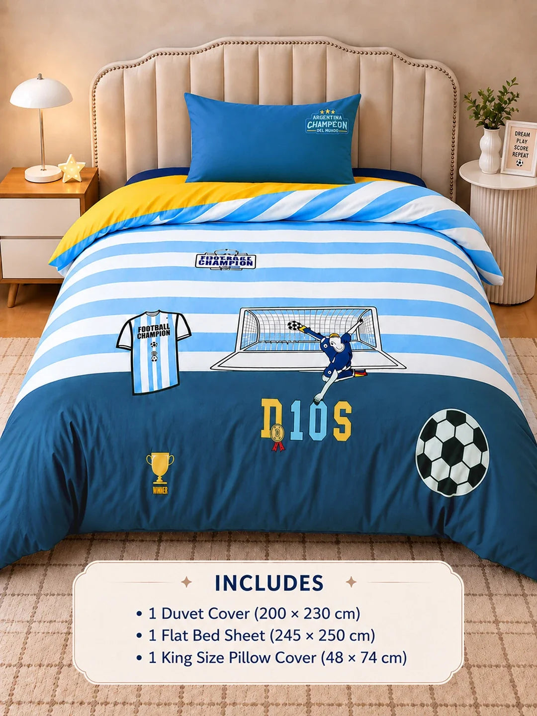 3 Pcs Football Theme Embroidered King Size Bedding Set
