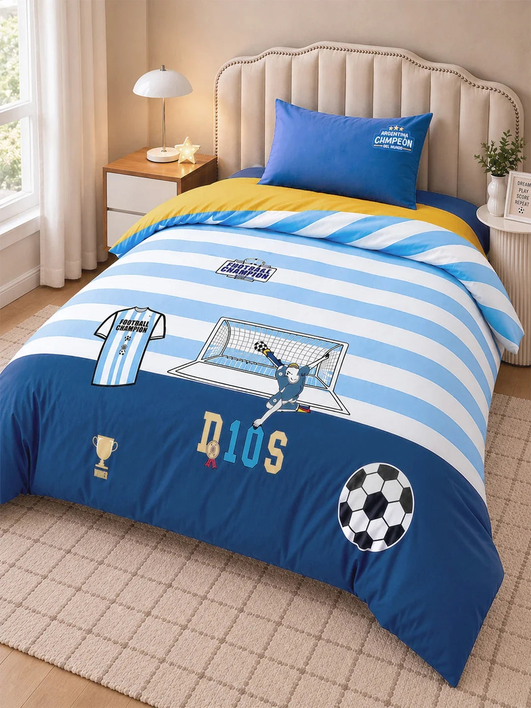 3 Pcs Football Theme Embroidered King Size Bedding Set