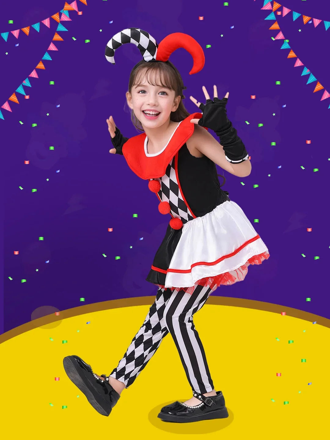 Black & White checkered Joker Jester kids' Halloween costume