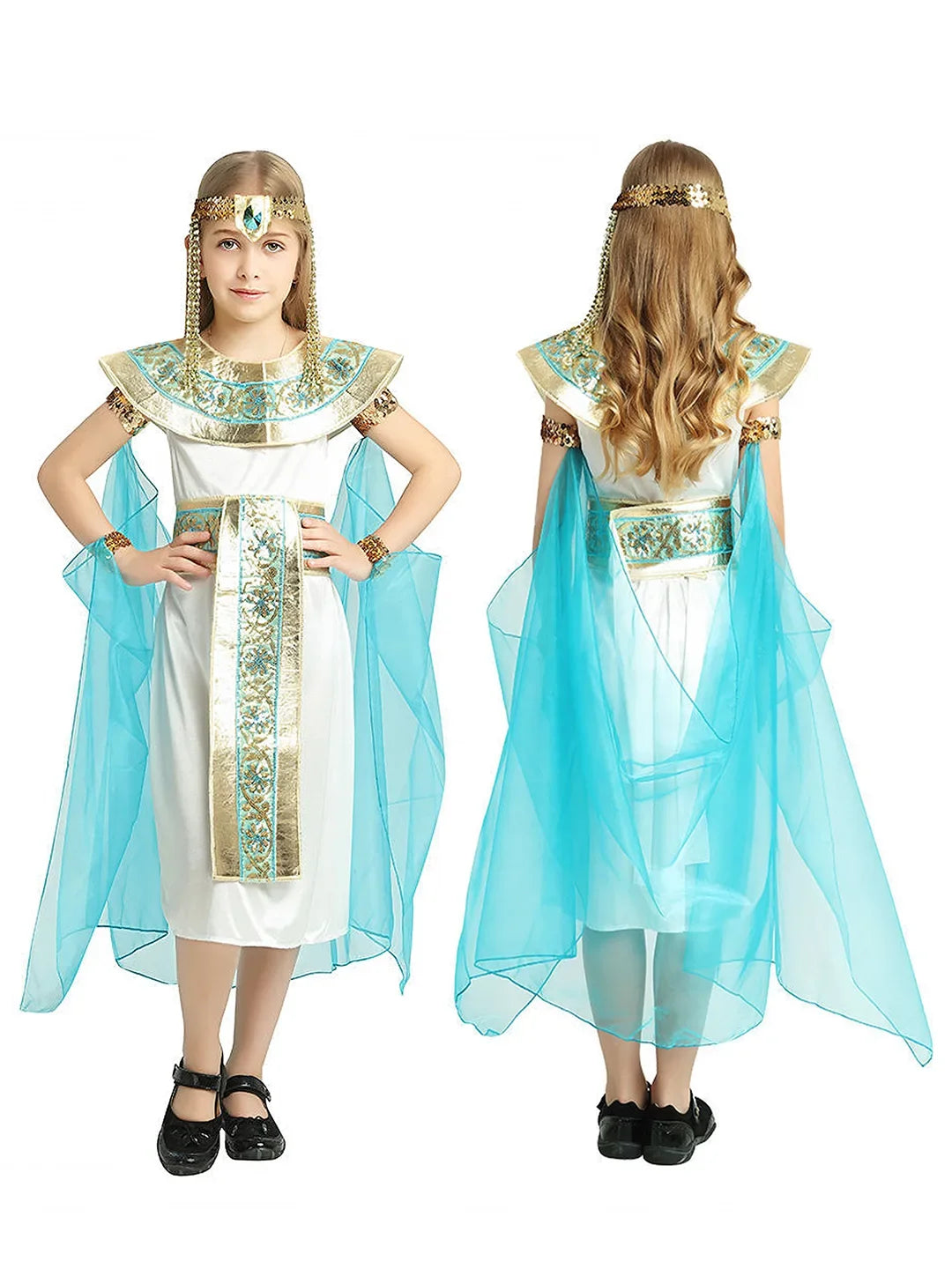 White & Blue Egyptian Girl kids' Halloween costume