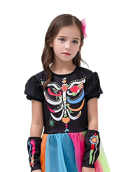 Colorful Skeleton Princess kids' Halloween costume