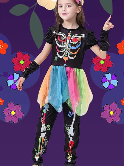 Colorful Skeleton Princess kids' Halloween costume