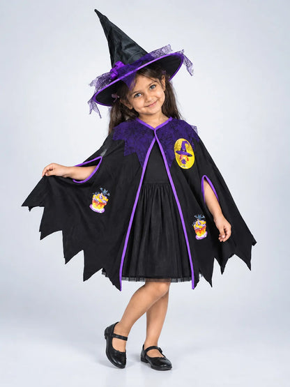 Black & Purple Witch Poncho & Hat Set – No Frock Included