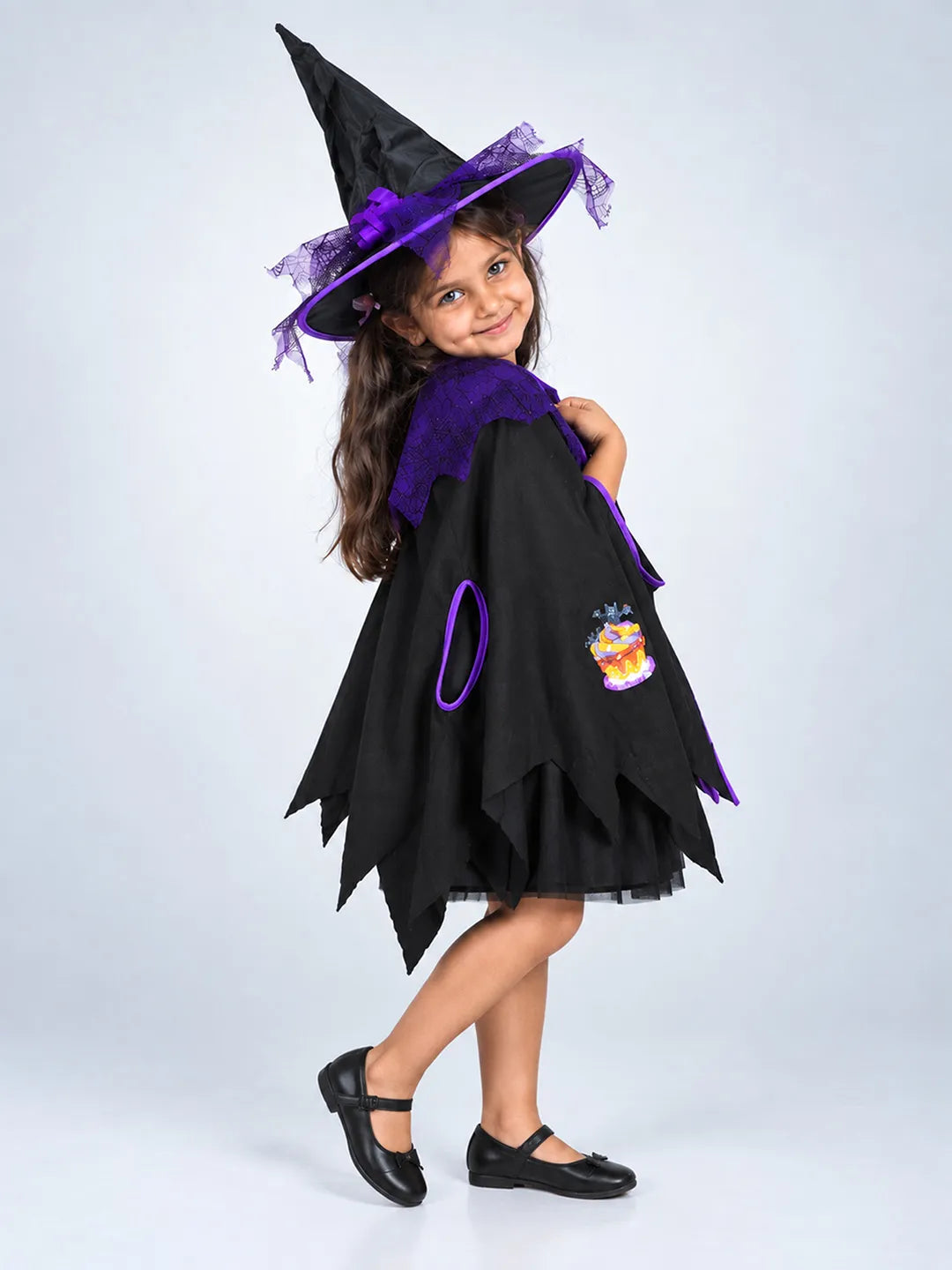 Black & Purple Witch Poncho & Hat Set – No Frock Included
