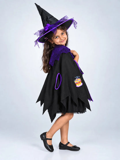 Black & Purple Witch Poncho & Hat Set – No Frock Included