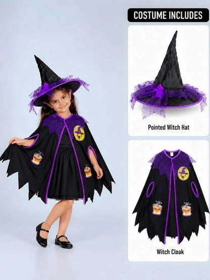 Black & Purple Witch Poncho & Hat Set – No Frock Included