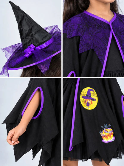 Black & Purple Witch Poncho & Hat Set – No Frock Included