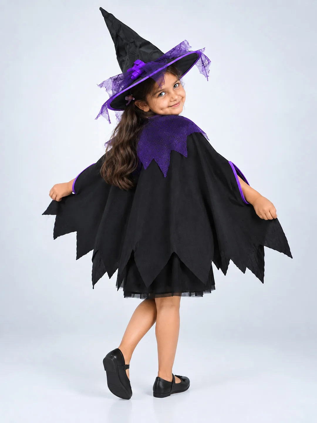 Black & Purple Witch Poncho & Hat Set – No Frock Included