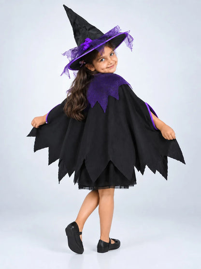 Black & Purple Witch Poncho & Hat Set – No Frock Included