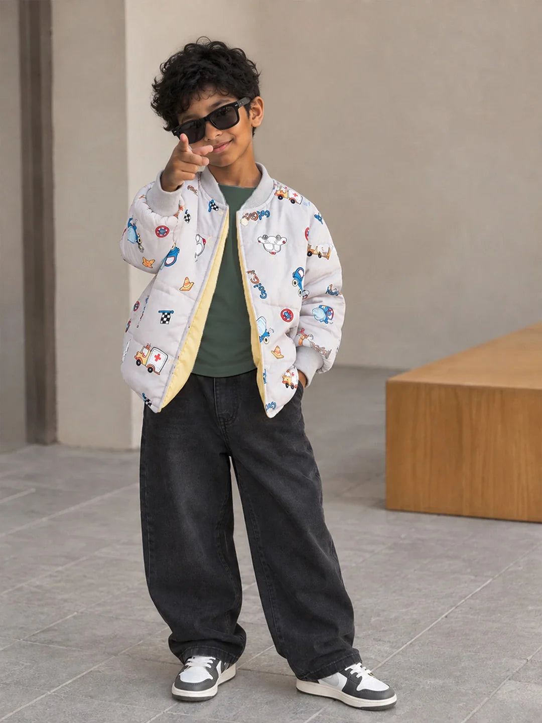 Grey Dumper Quilted Bomber Winter Jacket for Kids