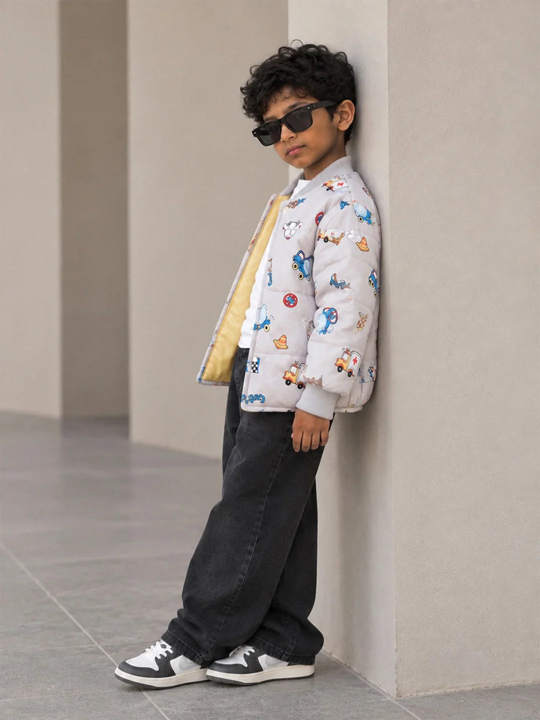 Grey Dumper Quilted Bomber Winter Jacket for Kids