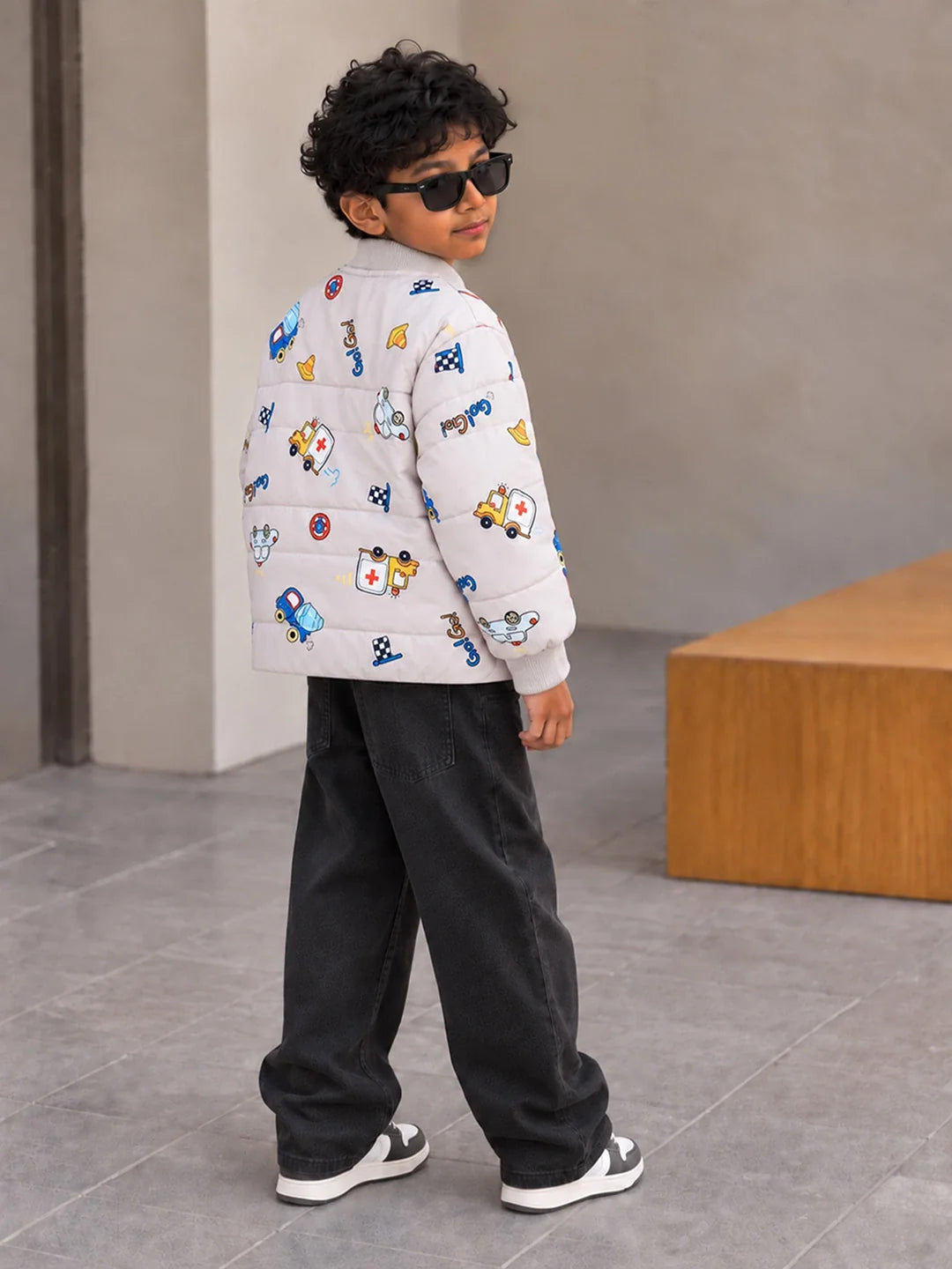 Grey Dumper Quilted Bomber Winter Jacket for Kids