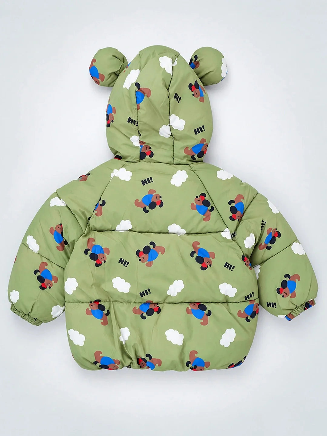 Sage Green Puppy & Cloud Quilted Hooded Winter Jacket for Kids