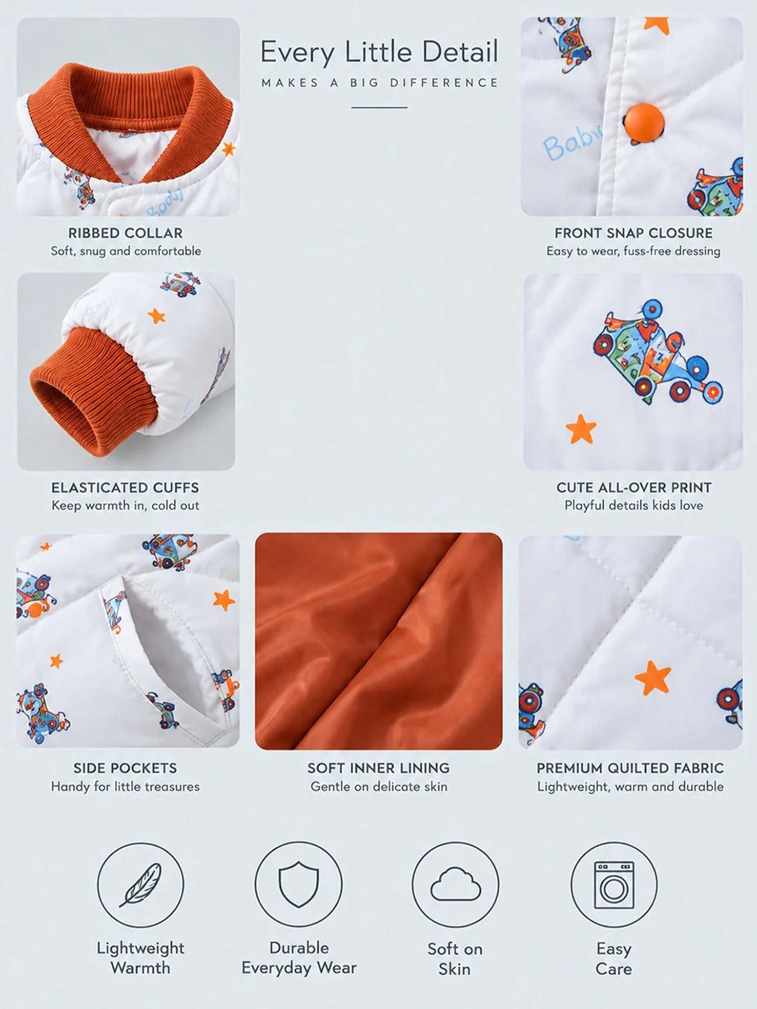 Ivory & Brown Plane Quilted Bomber Winter Jacket for Kids