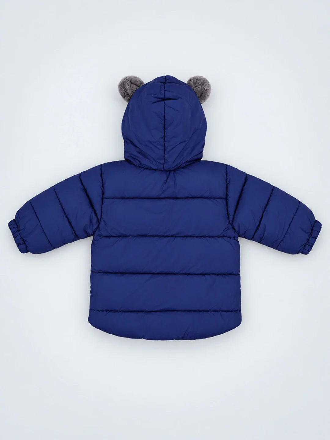 Navy Blue Bear-Ear Faux-Fur Hooded Quilted Winter Jacket for Kids