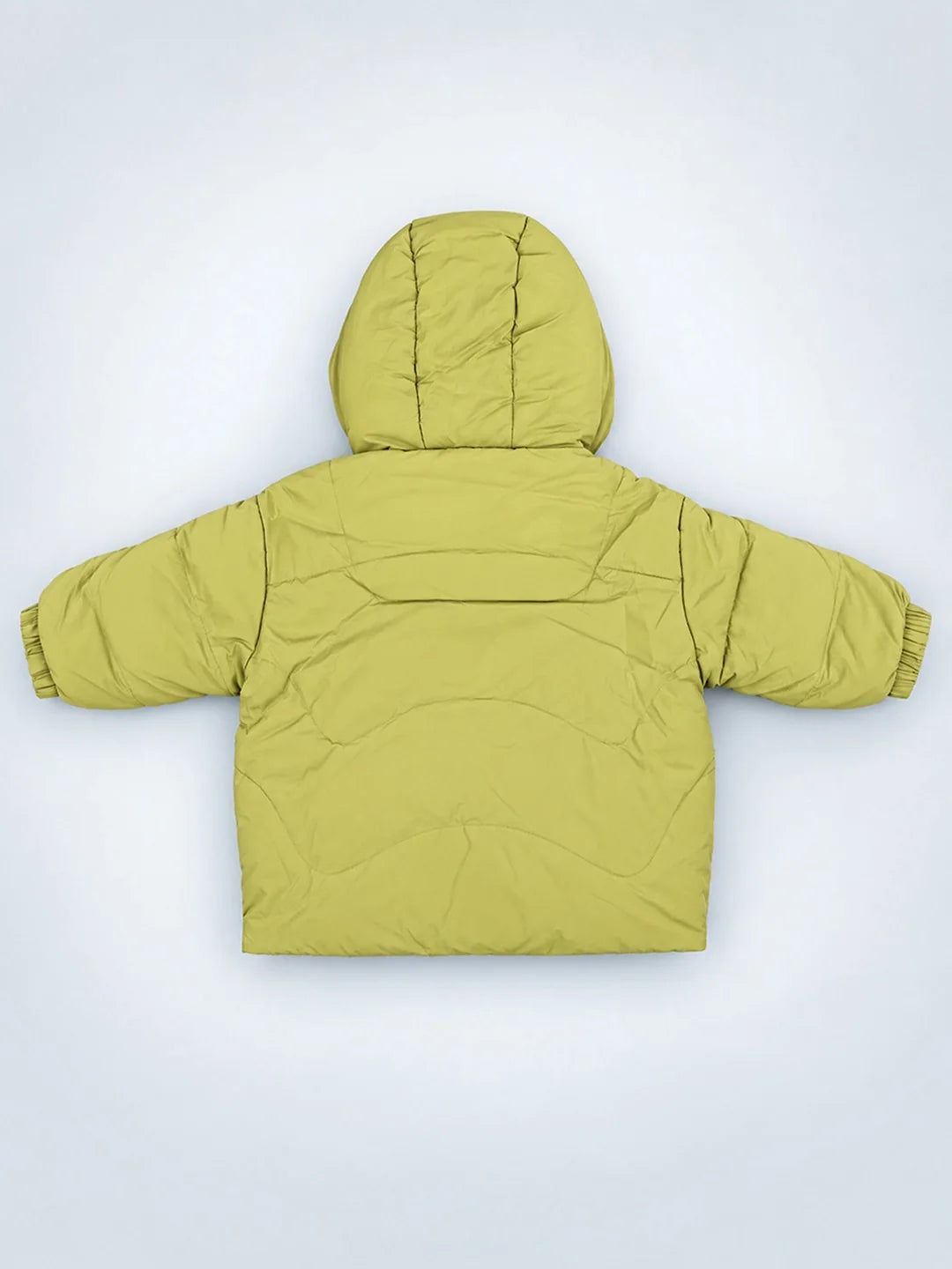 Olive Green Dino-Themed Quilted Hooded Winter Jacket for Kids