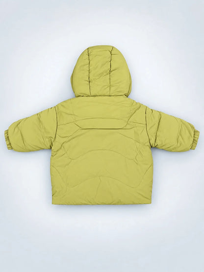 Olive Green Dino-Themed Quilted Hooded Winter Jacket for Kids