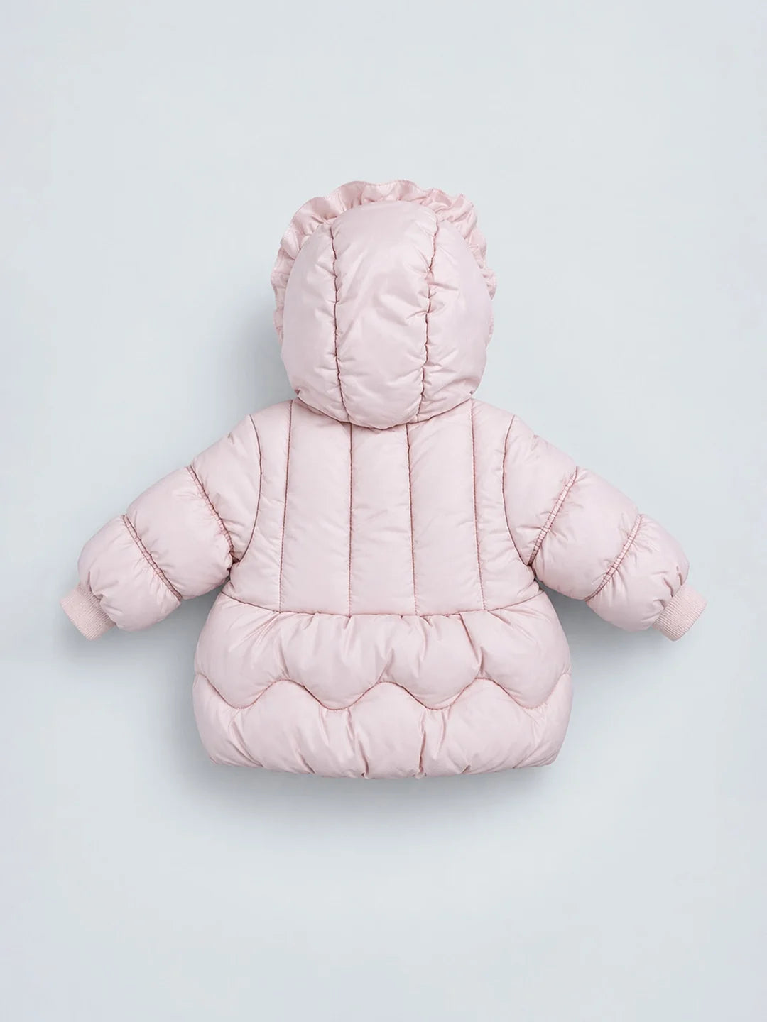 Peach Butterfly Heart Quilted Hooded Winter Jacket for Kids
