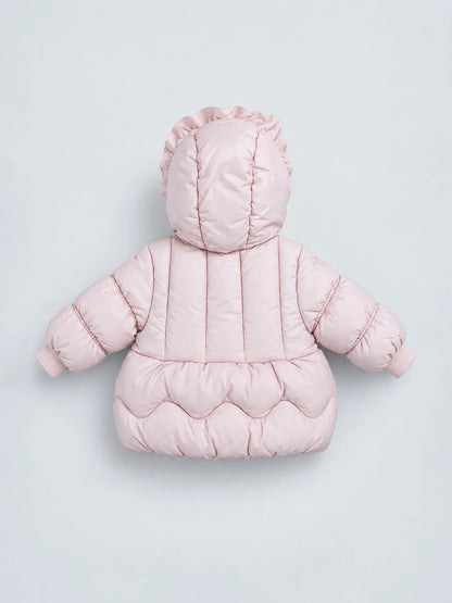 Peach Butterfly Heart Quilted Hooded Winter Jacket for Kids