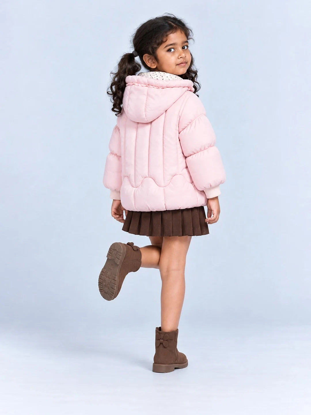 Peach Butterfly Heart Quilted Hooded Winter Jacket for Kids