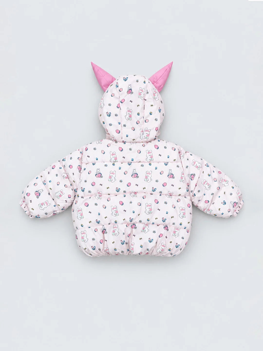 Pink Bunny Flower Quilted Hooded Winter Jacket for Kids