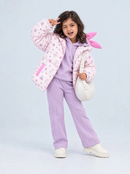 Pink Bunny Flower Quilted Hooded Winter Jacket for Kids