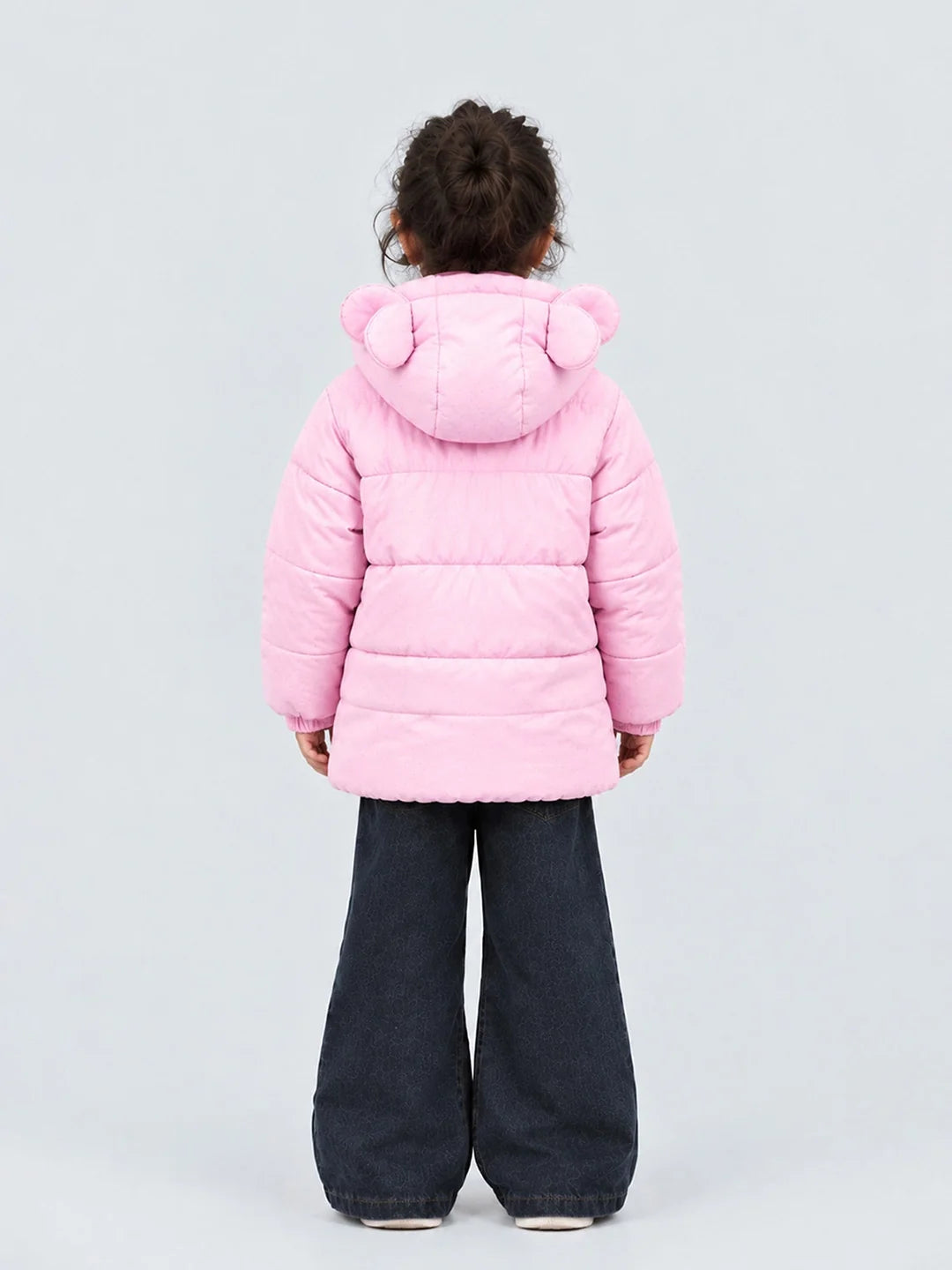 Pink Bunny Glitter Quilted Hooded Winter Jacket with Muffler for Kids