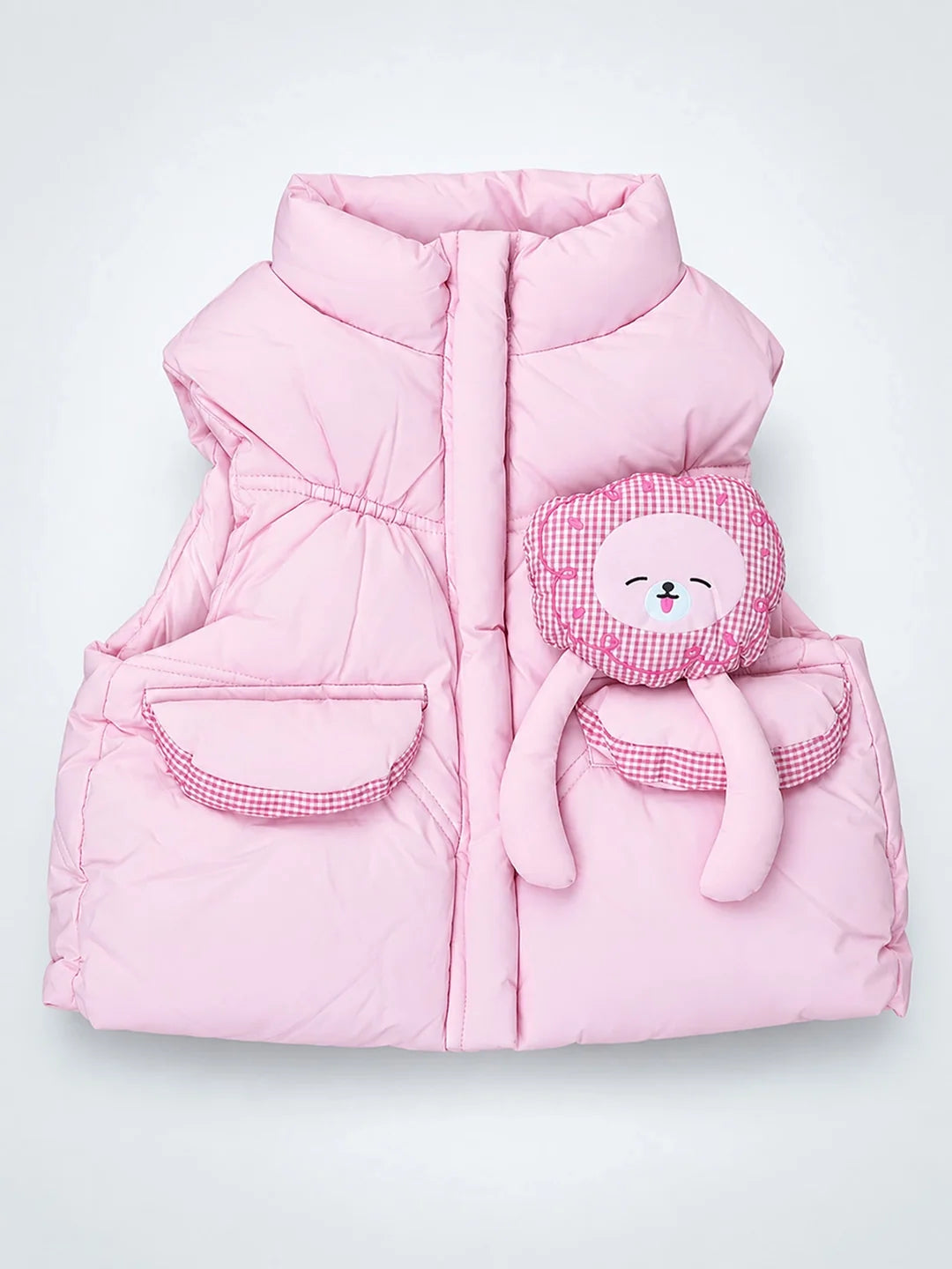 Pink Teddy Puffer Sleeveless Winter Jacket for Kids