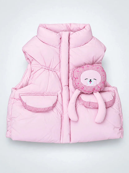 Pink Teddy Puffer Sleeveless Winter Jacket for Kids