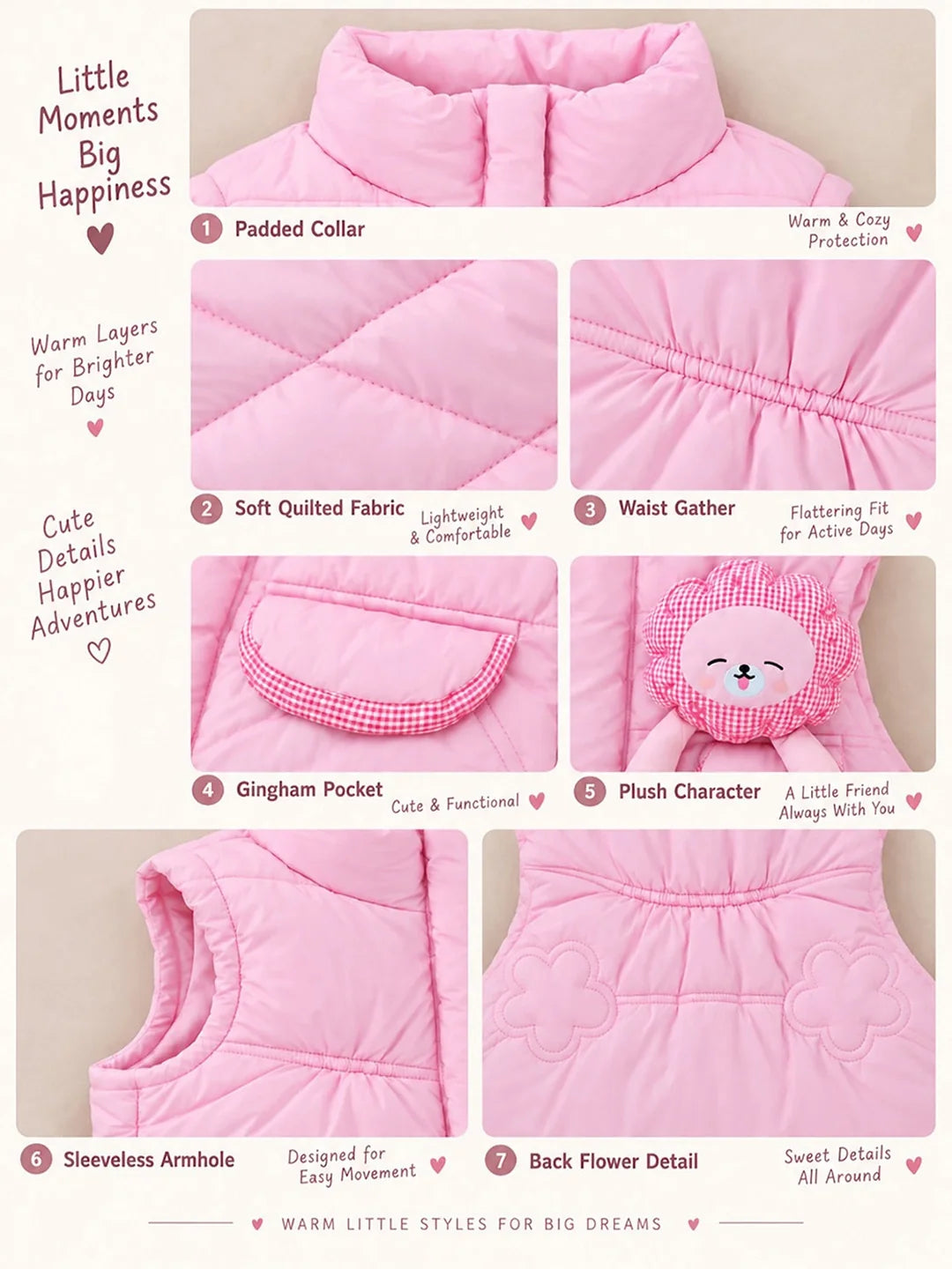 Pink Teddy Puffer Sleeveless Winter Jacket for Kids