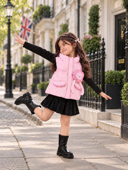 Pink Teddy Puffer Sleeveless Winter Jacket for Kids