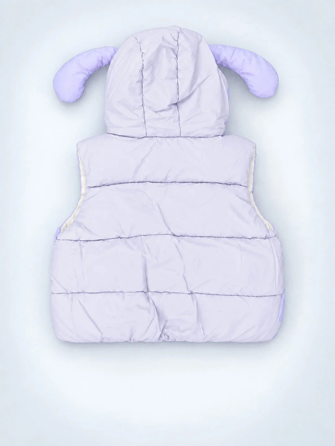 Purple Polka Dots Cute Character-Themed Quilted Hooded Sleeveless Winter Jacket for Kids