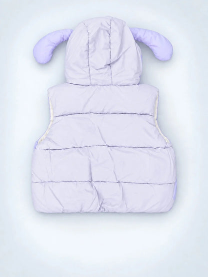 Purple Polka Dots Cute Character-Themed Quilted Hooded Sleeveless Winter Jacket for Kids