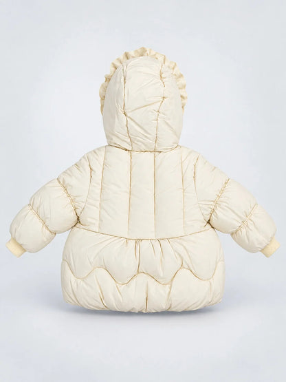 Pastel Yellow Butterfly Heart Quilted Hooded Winter Jacket for Kids