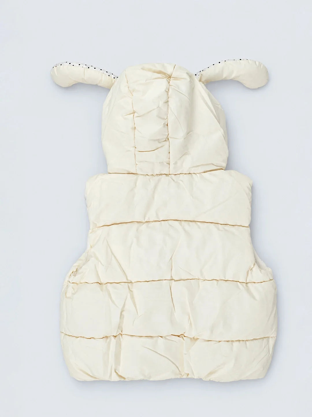 Yellow Polka Dots Cute Character-Themed Quilted Hooded Sleeveless Winter Jacket for Kids