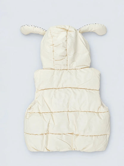 Yellow Polka Dots Cute Character-Themed Quilted Hooded Sleeveless Winter Jacket for Kids