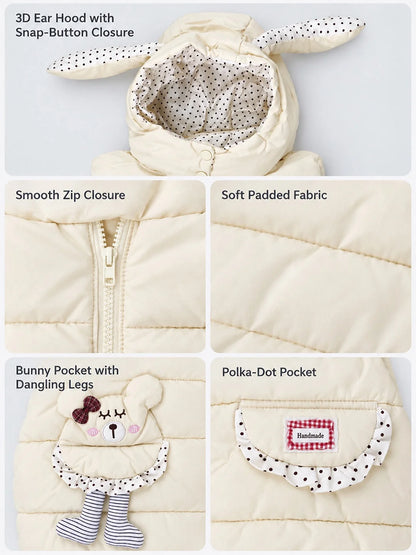 Yellow Polka Dots Cute Character-Themed Quilted Hooded Sleeveless Winter Jacket for Kids