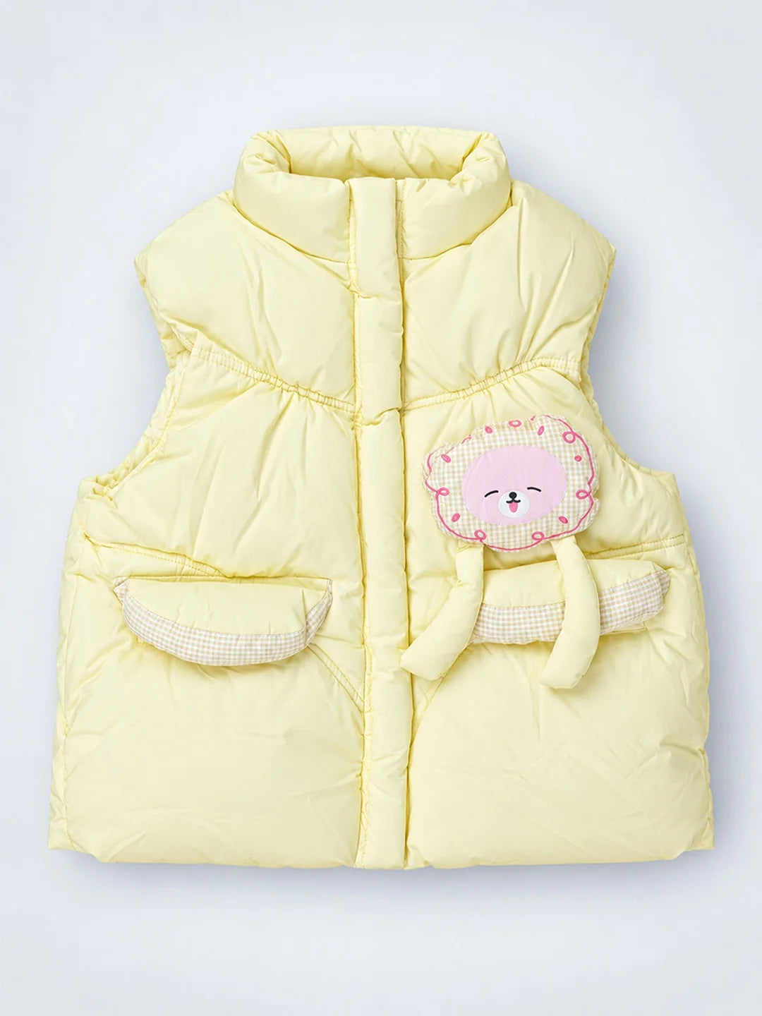 Yellow Teddy Puffer Sleeveless Winter Jacket for Kids