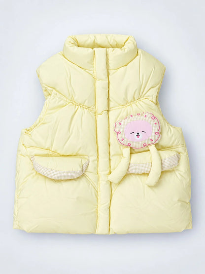 Yellow Teddy Puffer Sleeveless Winter Jacket for Kids