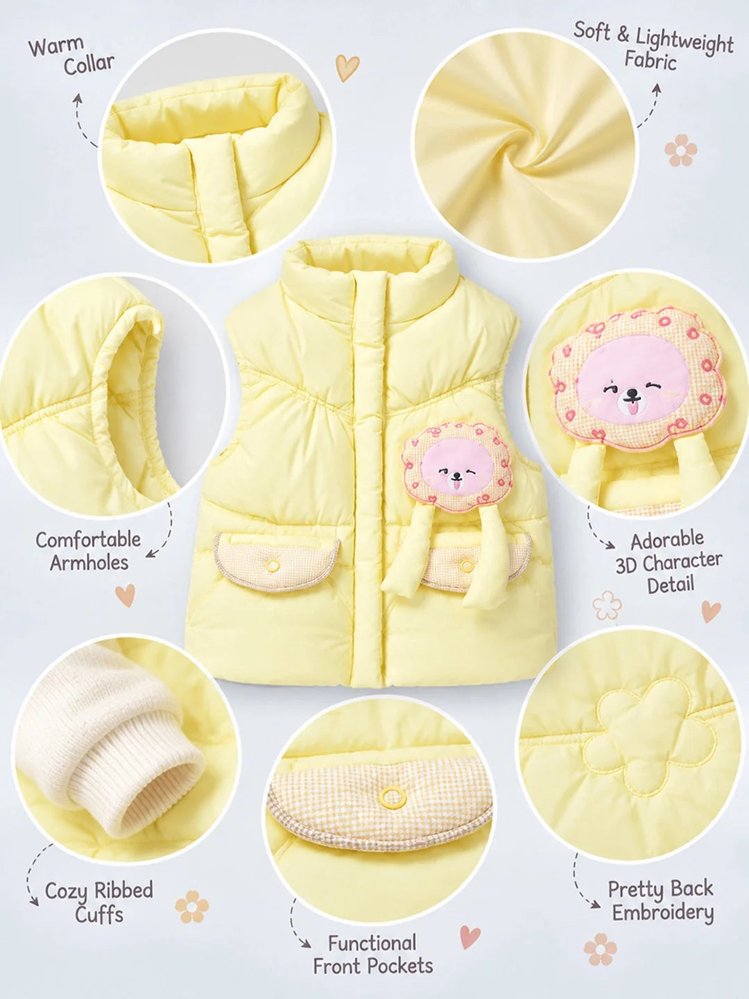 Yellow Teddy Puffer Sleeveless Winter Jacket for Kids