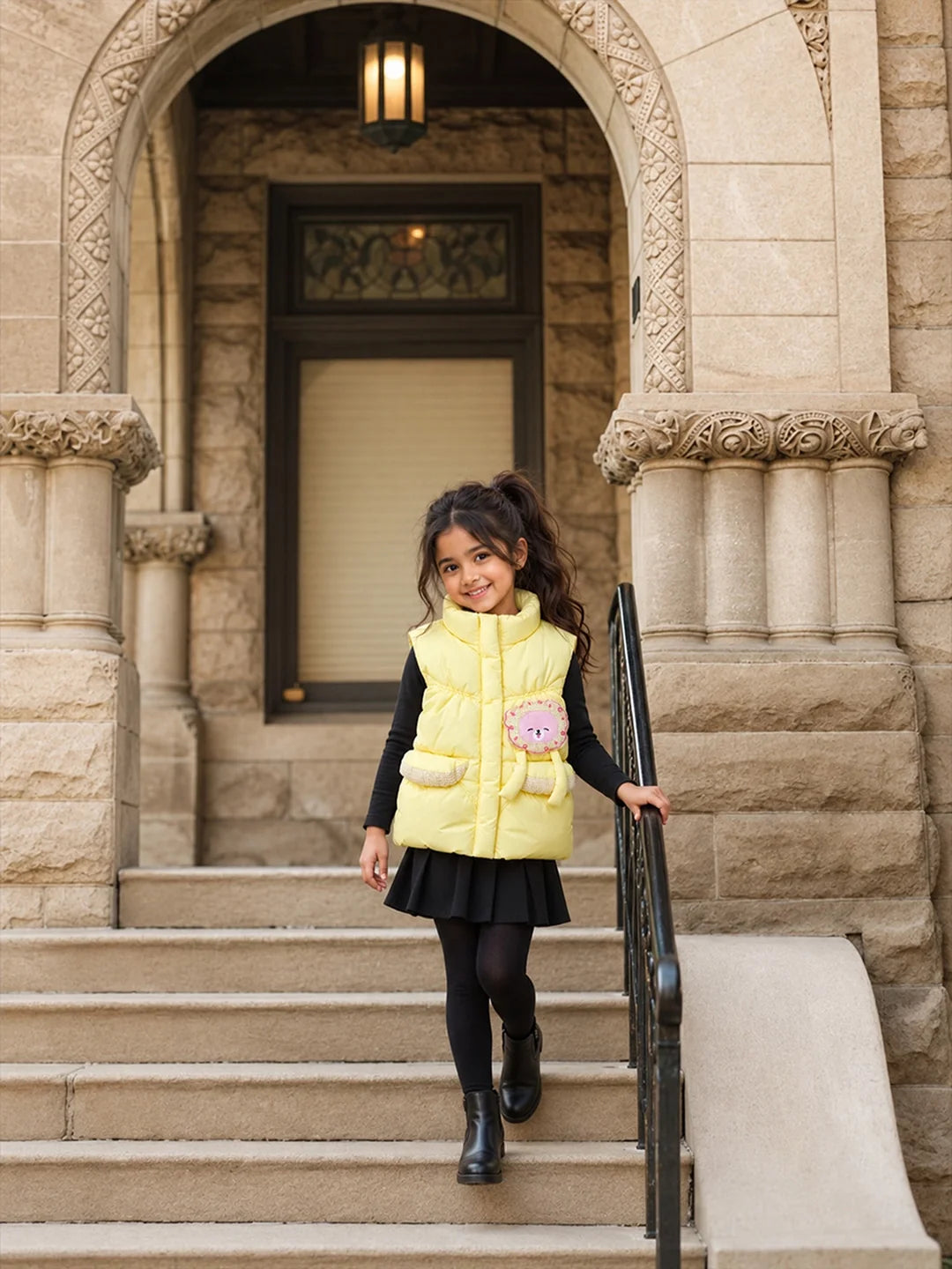 Yellow Teddy Puffer Sleeveless Winter Jacket for Kids