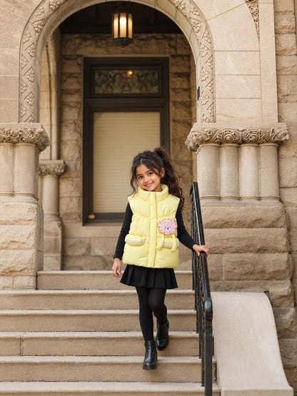 Yellow Teddy Puffer Sleeveless Winter Jacket for Kids