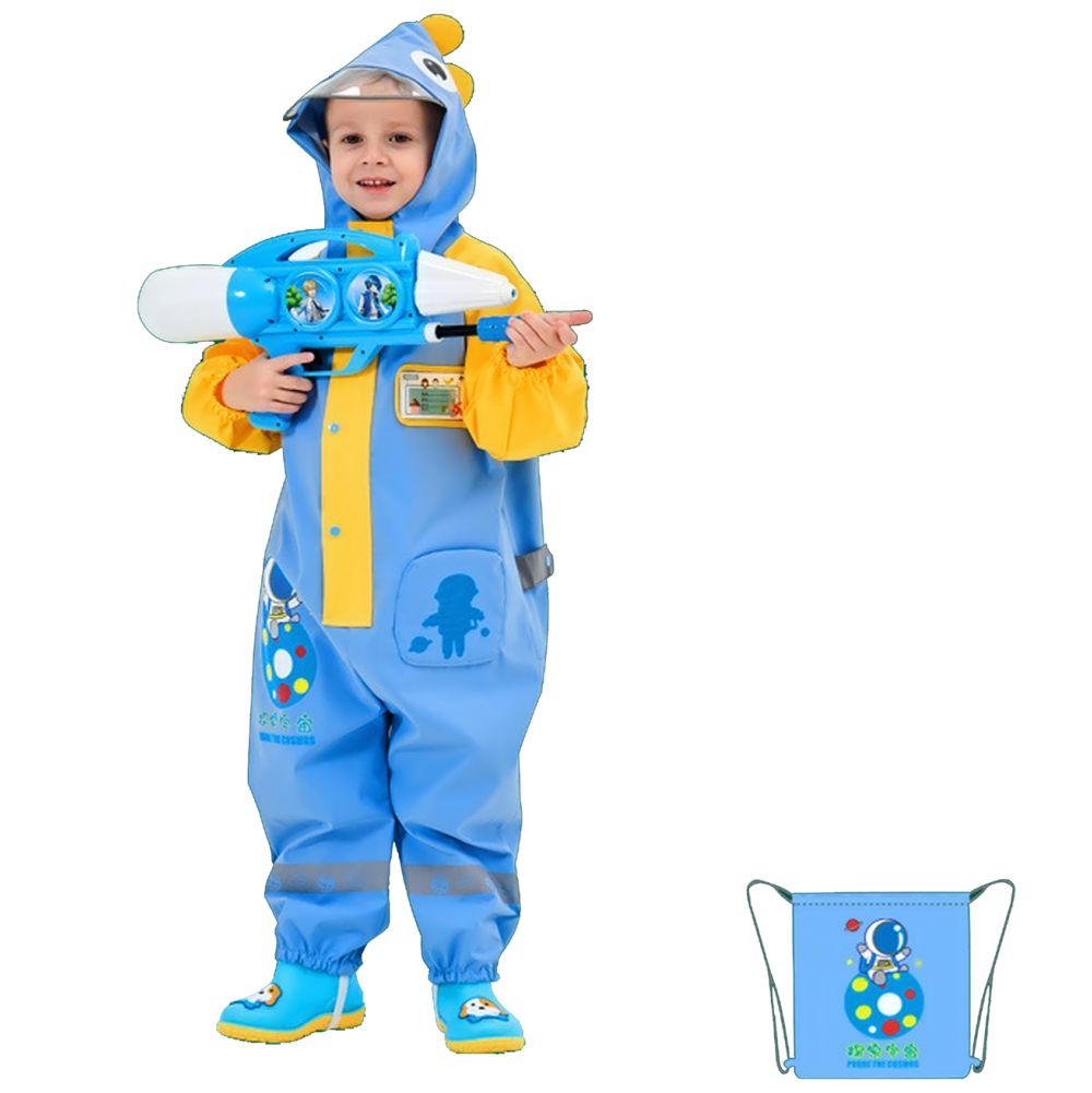 Blue & Yellow Space Full Jumpsuit Style Raincoat for Toddlers and Kids - Little Surprise Box