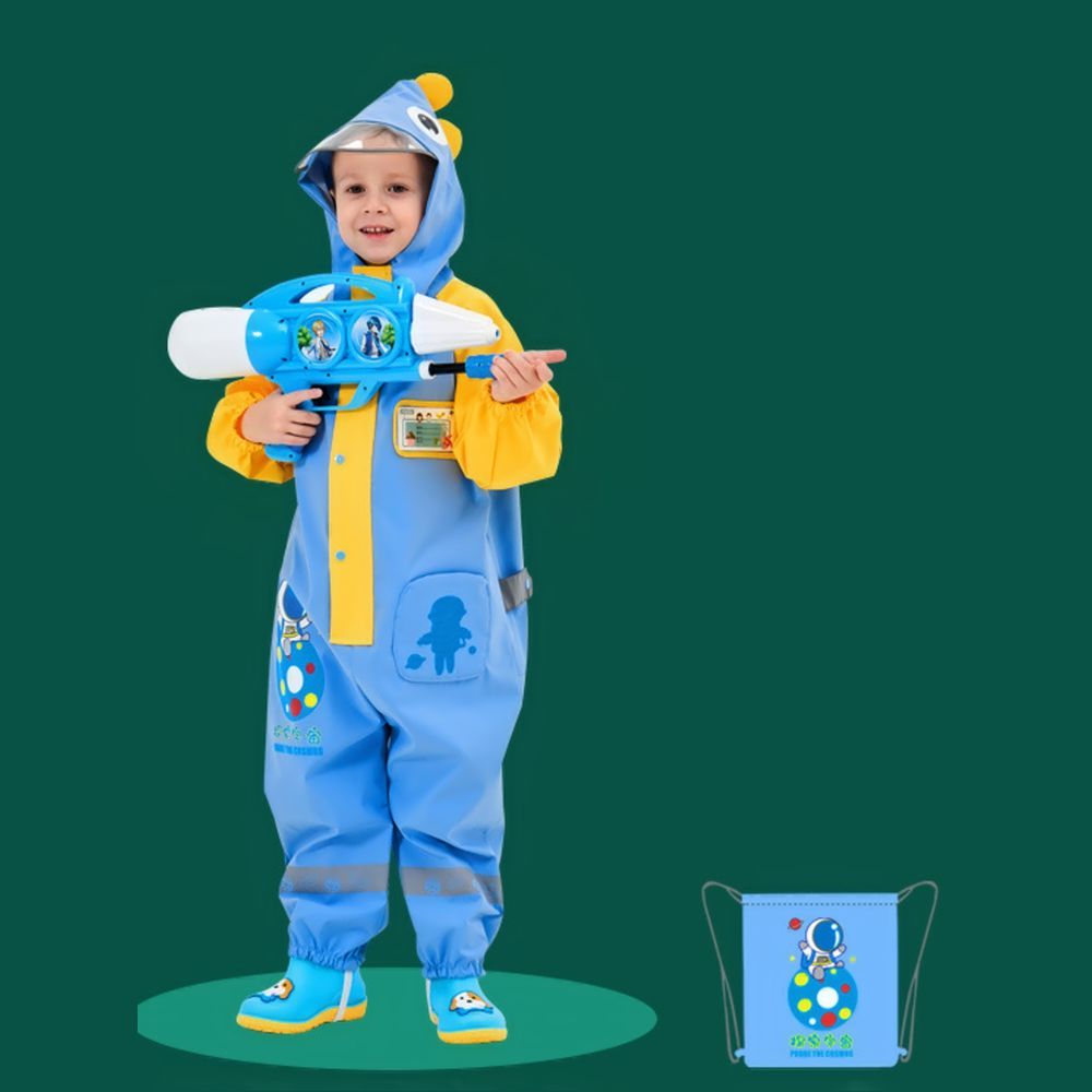 Blue & Yellow Space Full Jumpsuit Style Raincoat for Toddlers and Kids - Little Surprise Box