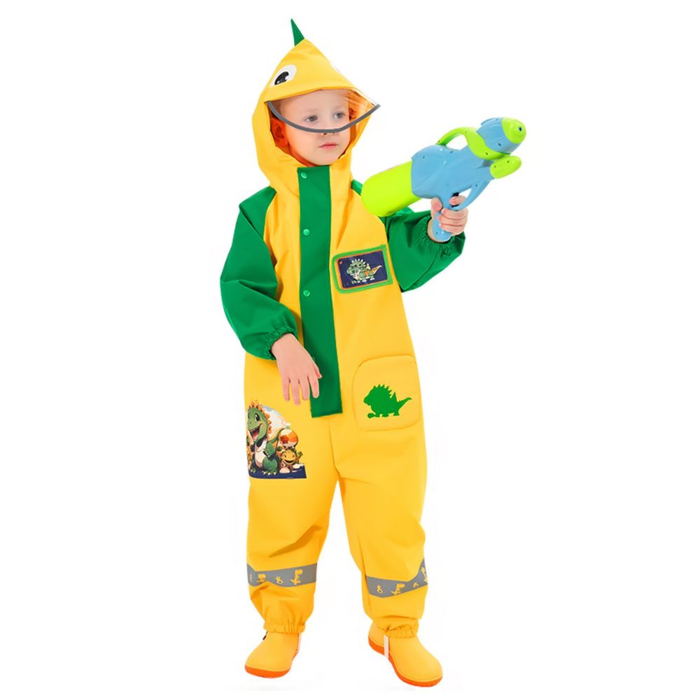 Dinosaur Friends themed Yellow Full Jumpsuit Style Raincoat for Toddlers and Kids - Little Surprise Box