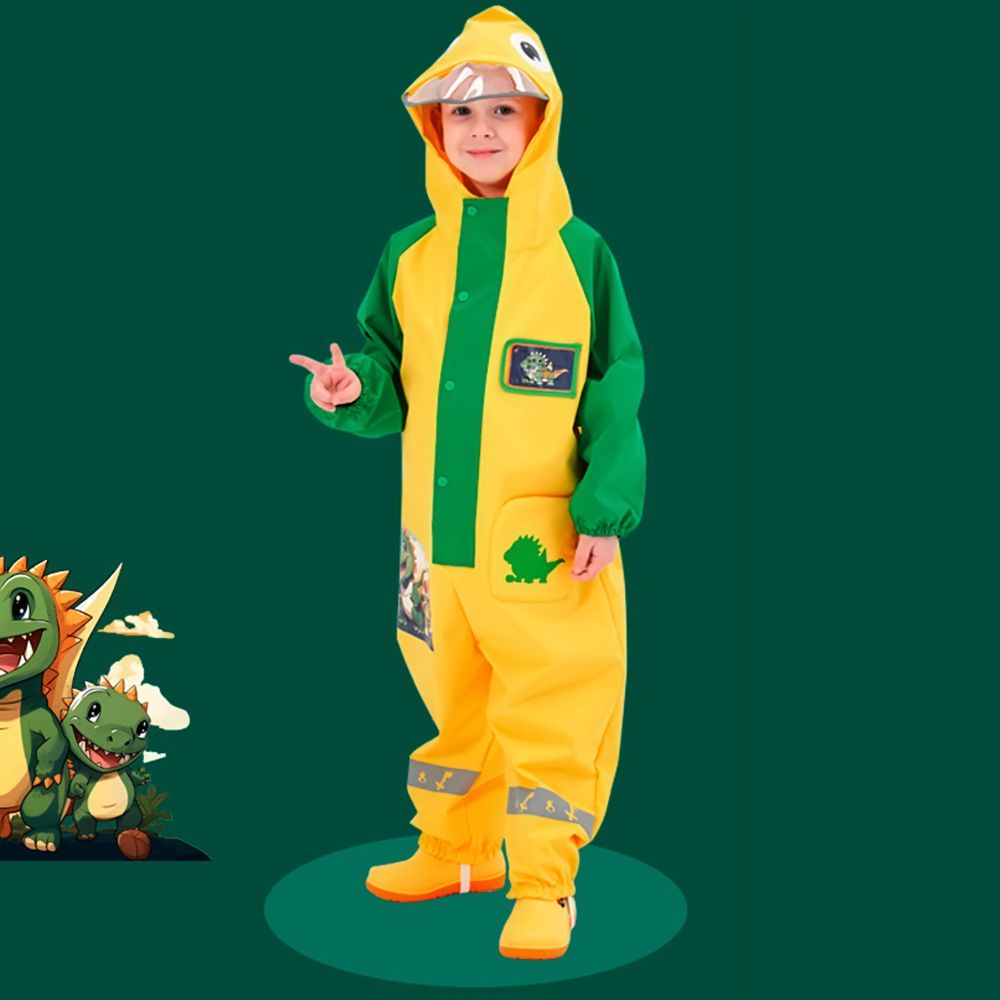 Dinosaur Friends themed Yellow Full Jumpsuit Style Raincoat for Toddlers and Kids - Little Surprise Box