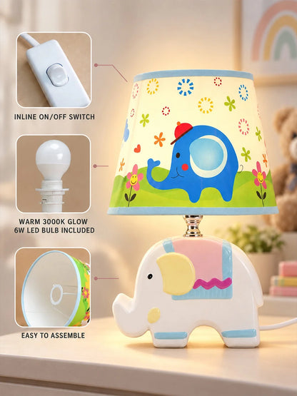Blue Ceramic Elephant Bedside Table Lamp