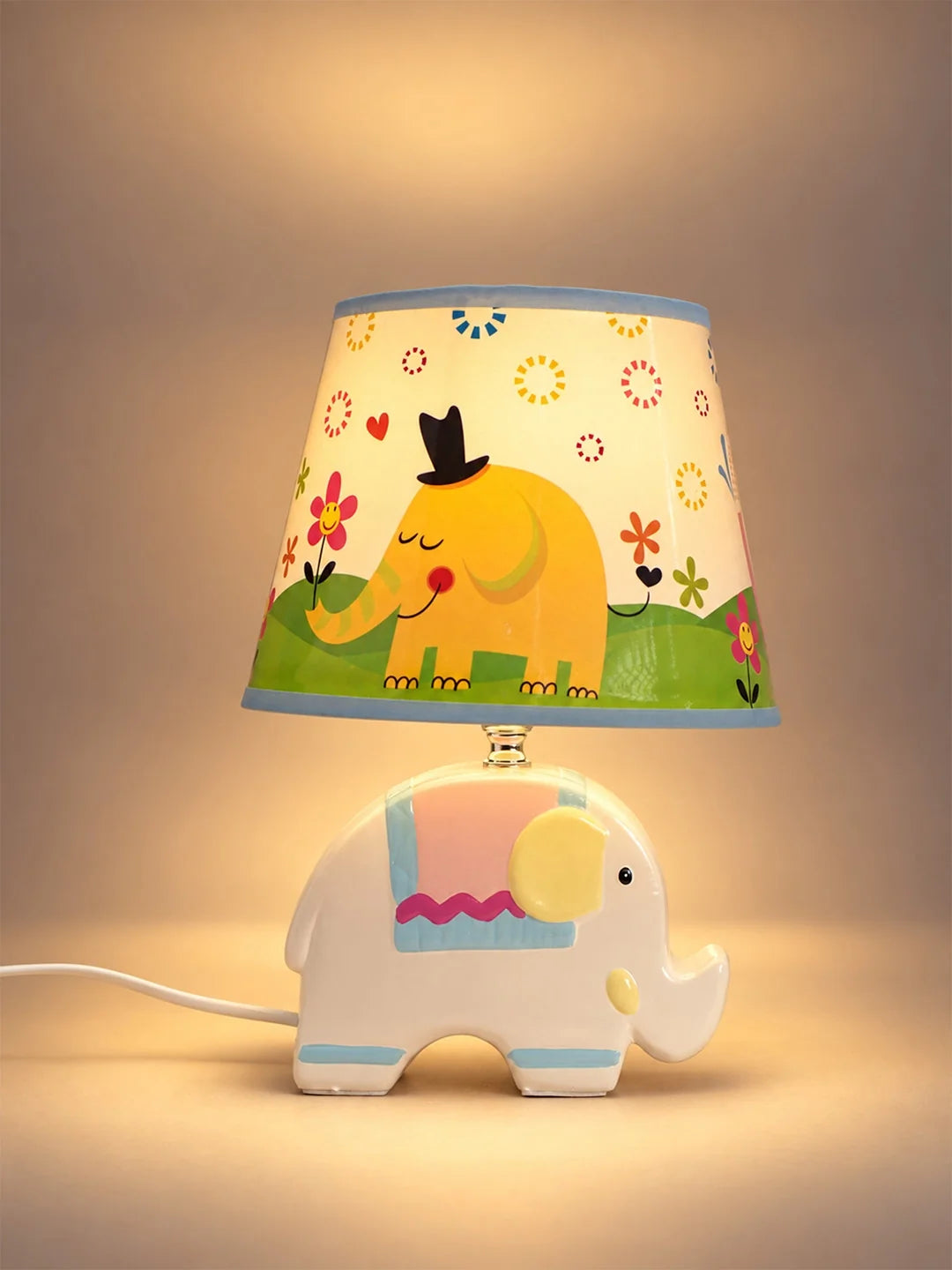 Blue Ceramic Elephant Bedside Table Lamp