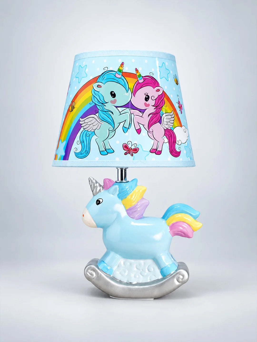 Blue Ceramic Rocking Unicorn Bedside Table Lamp